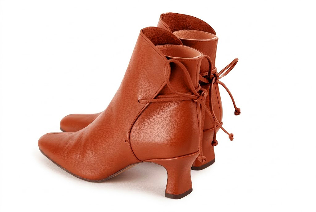 Bottines à laçage arrière pour femme en cuir terracotta avec bout carré et talon bobine de 6 cm - Vue arrière