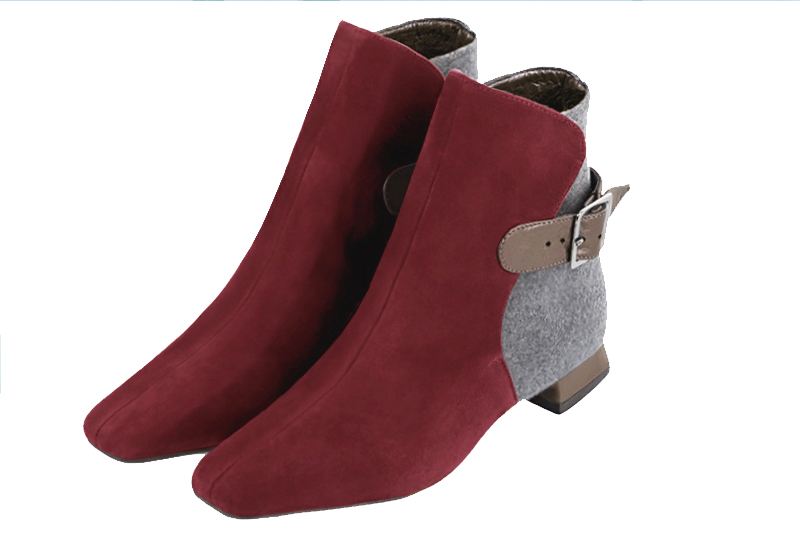 Basket femme habillée :  couleur rouge bordeaux et gris cendre. Semelle fine. Doublure cuir Vue avant - Florence KOOIJMAN