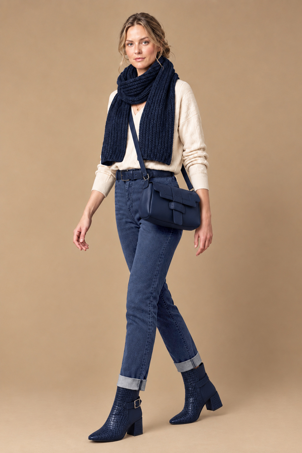 Bottines bride boucle sur l'arrière pour femme en cuir bleu marine avec bout carré et talon bottier de 5.5 cm - Vue du dessus