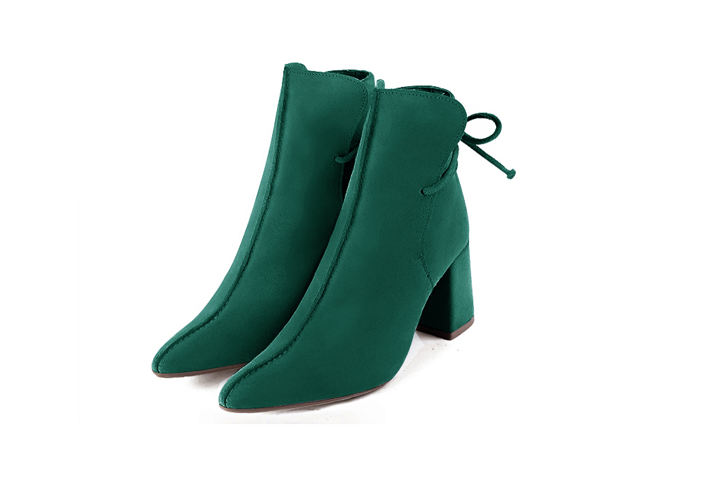 Boots femme lacets : Boots luxe avec des lacets à l'arrière couleur vert émeraude. Talon haut. Talon évasé. Bout effilé - Florence KOOIJMAN