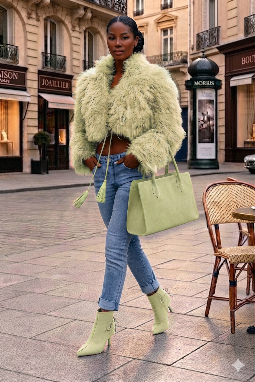 Bottines à laçage arrière pour femme en cuir vert amande avec bout pointu et talon fin de 7.5 cm - Vue du dessus