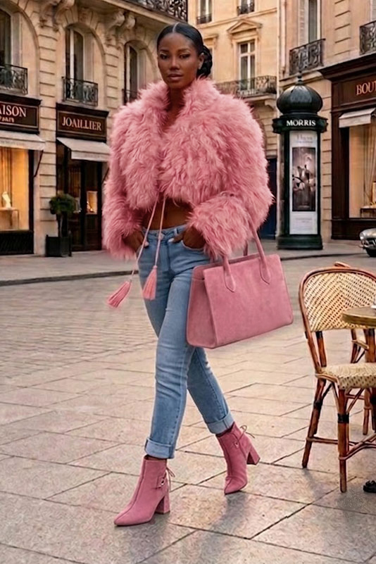 Bottines à laçage arrière pour femme en cuir rose bonbon avec bout pointu et talon fin de 7.5 cm - Vue du dessus