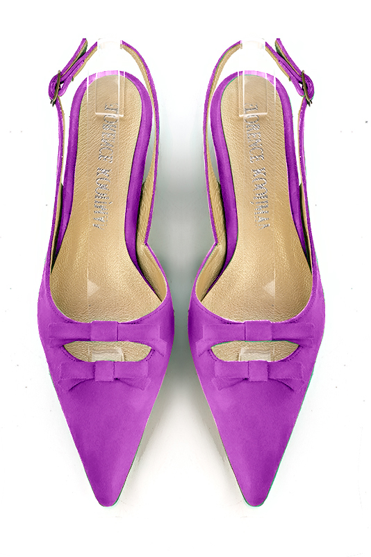 Chaussure femme à brides :  couleur violet mauve. Bout pointu. Talon plat trotteur. Vue du dessus - Florence KOOIJMAN