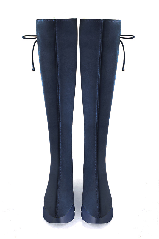 Botte femme : Bottes femme avec des lacets arrières sur mesures couleur bleu marine. Bout rond. Semelle gomme petit talon. Vue du dessus - Florence KOOIJMAN