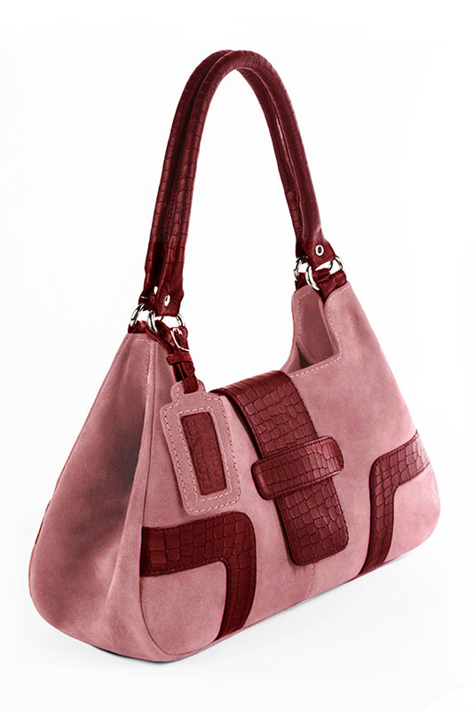 Botte femme : Bottes femme avec des lacets arrières sur mesures couleur rouge bordeaux et rose vieux rose. Bout effilé. Talon haut bottier. Vue porté - Florence KOOIJMAN