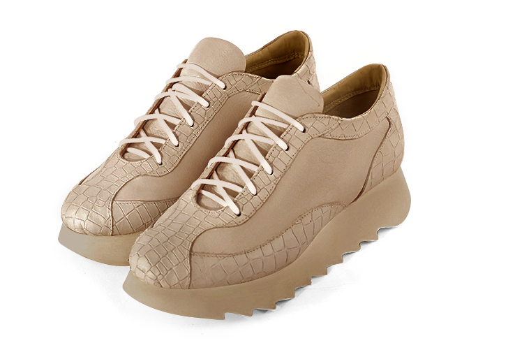 Baskets femme habillées coloris beige sahara. Bout rond. Semelle gomme mi-haut - Florence KOOIJMAN