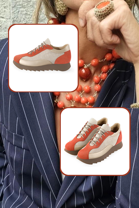 Baskets habillées femme orange corail et or - Vue du dessus