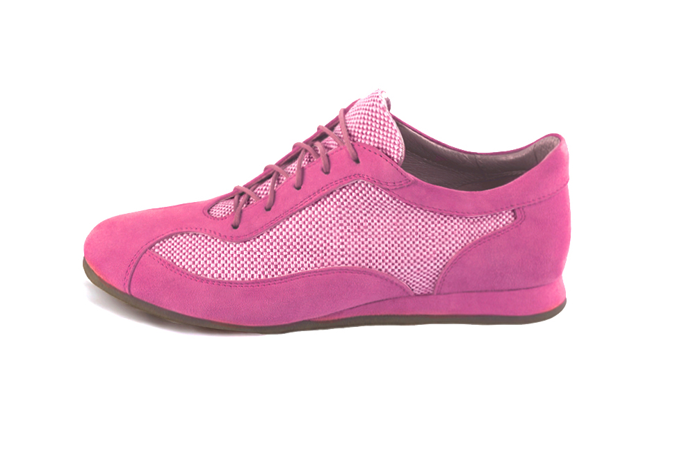 Basket femme habillée : Sneaker urbain unie  couleur rose pivoine. Semelle fine. Doublure cuir. Vue de profil - Florence KOOIJMAN