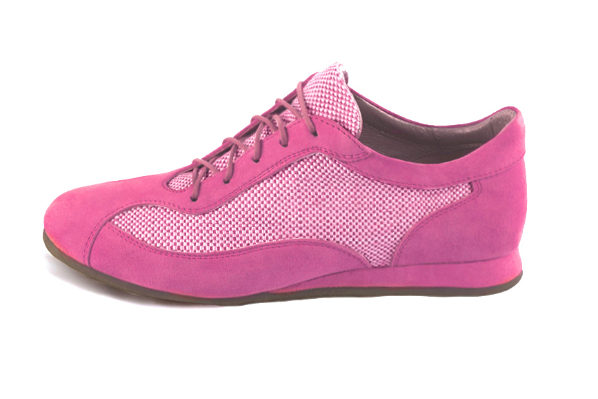 Basket femme habillée : Sneaker urbain unie  couleur rose pivoine. Semelle fine. Doublure cuir. Vue de profil - Florence KOOIJMAN