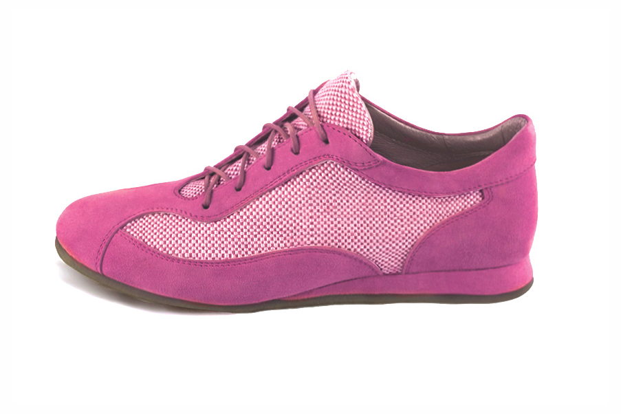 Basket femme habillée : Sneaker urbain unie couleur rose pivoine. Semelle fine. Doublure cuir. Vue de profil - Florence KOOIJMAN