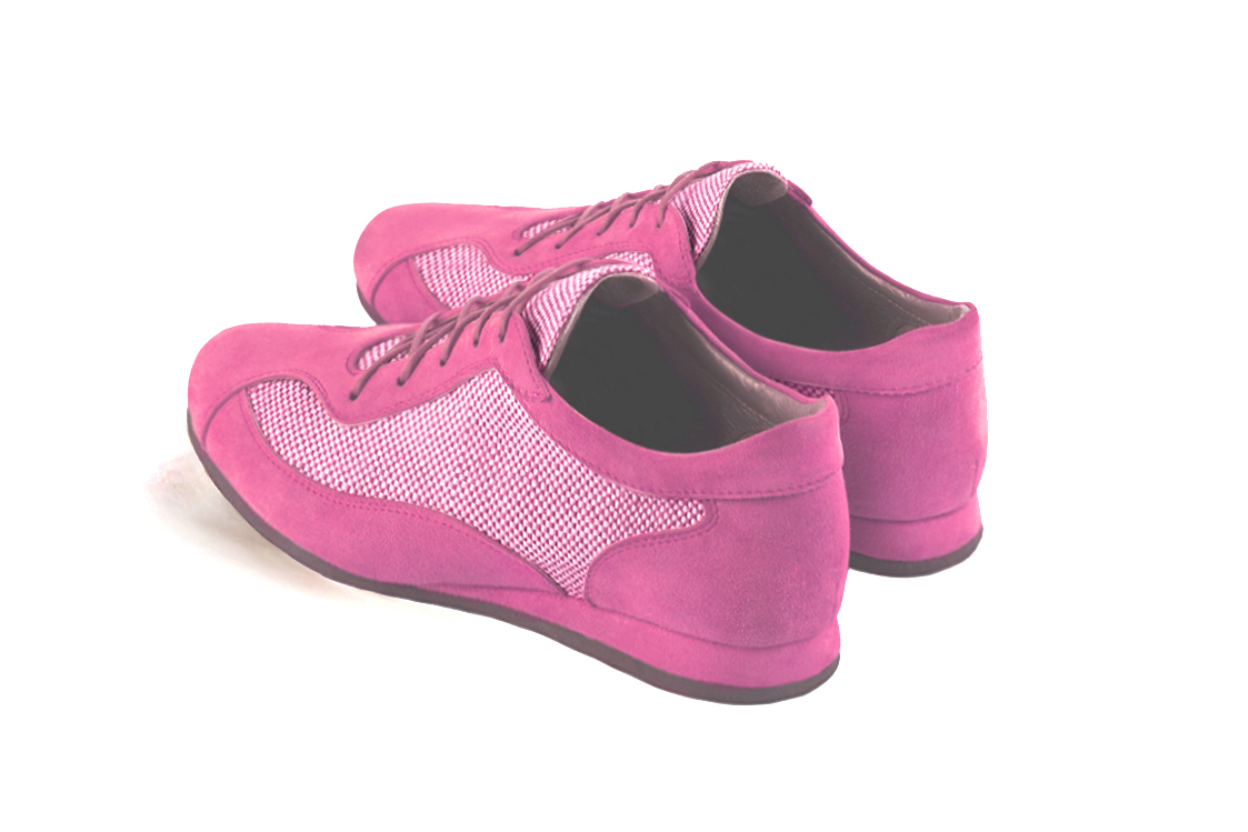 Basket femme habillée : Sneaker urbain unie  couleur rose pivoine. Semelle fine. Doublure cuir. Vue arrière - Florence KOOIJMAN