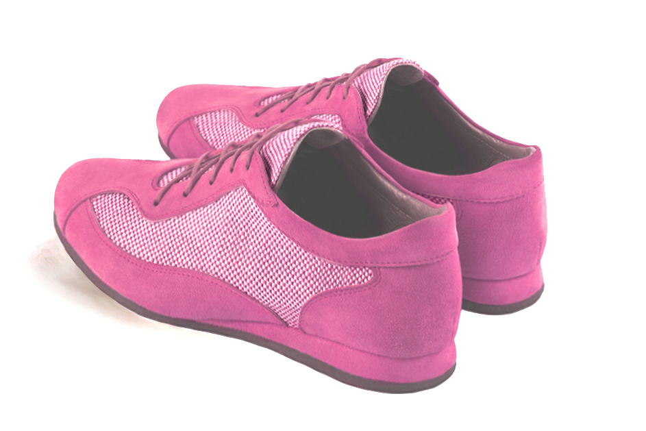 Basket femme habillée : Sneaker urbain unie  couleur rose pivoine. Semelle fine. Doublure cuir. Vue arrière - Florence KOOIJMAN