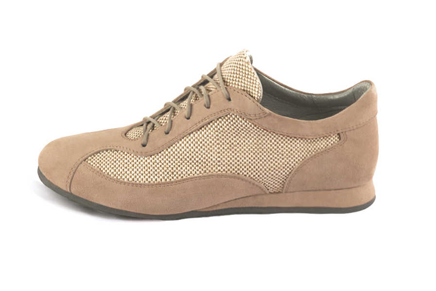 Basket femme habillée : Sneaker urbain unie  couleur beige sahara.. Doublure cuir. Vue de profil - Florence KOOIJMAN