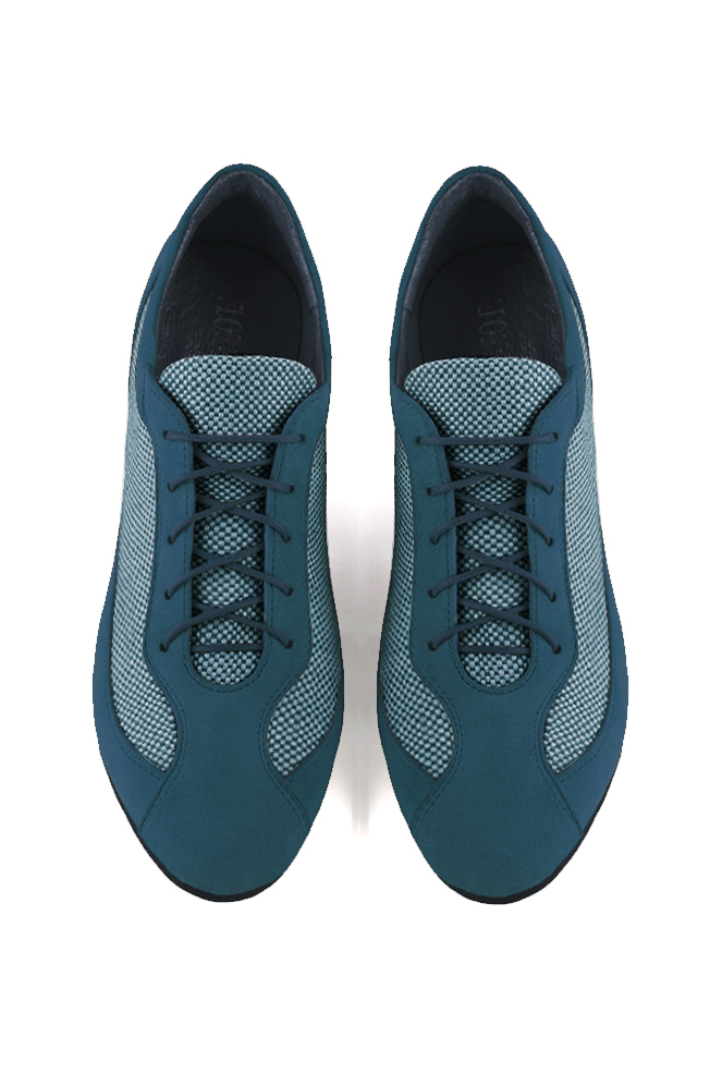 Basket femme habillée : Sneaker urbain unie  couleur bleu canard.. Doublure cuir. Vue du dessus - Florence KOOIJMAN