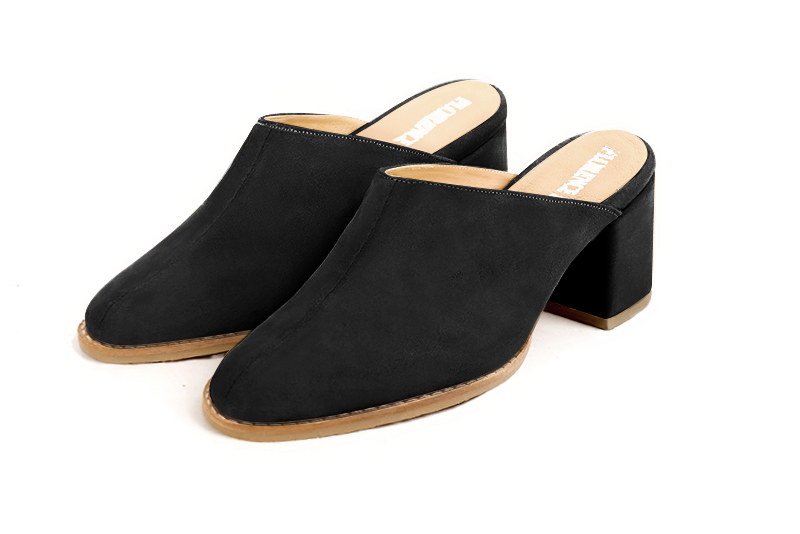 Chaussure femme à brides : Mule sabot couleur noir mat. Bout rond. Talon mi-haut bottier Vue avant - Florence KOOIJMAN