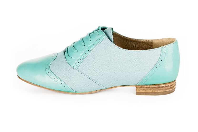 Chaussure femme à lacets : Derby original couleur bleu lagon.. Vue de profil - Florence KOOIJMAN