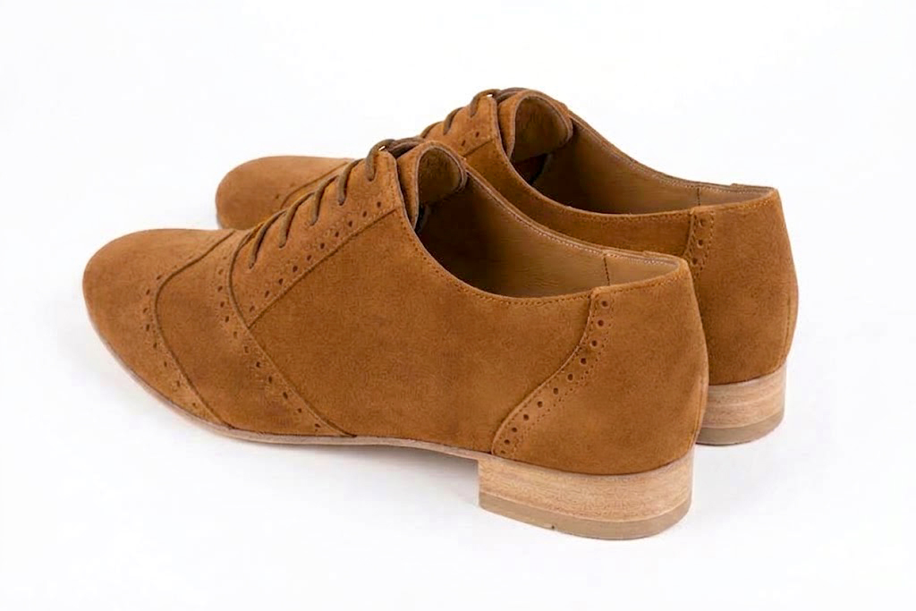 Chaussures à lacets femme habillées en cuir camel à semelle en cuir et bout rond - Vue arrière