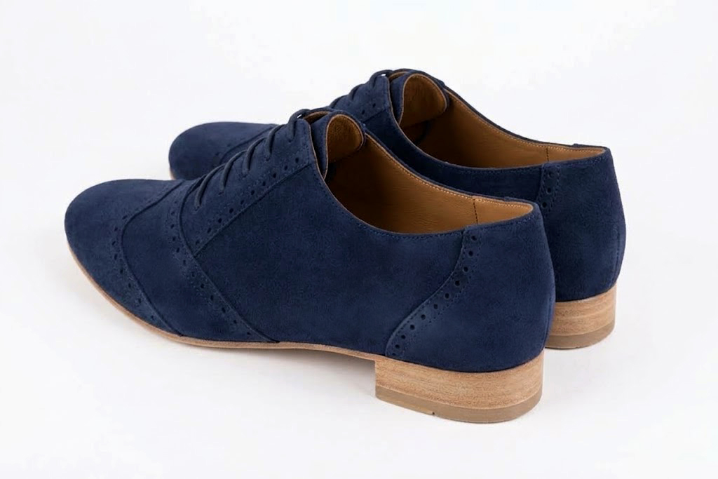 Chaussures à lacets femme habillées en cuir bleu marine à semelle en cuir et bout rond - Vue arrière