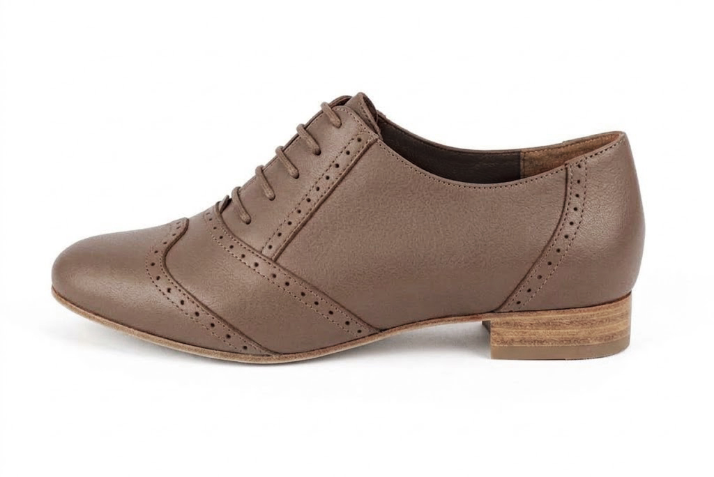 Chaussures à lacets femme habillées en cuir bronze à semelle en cuir et bout rond - Vue de profil