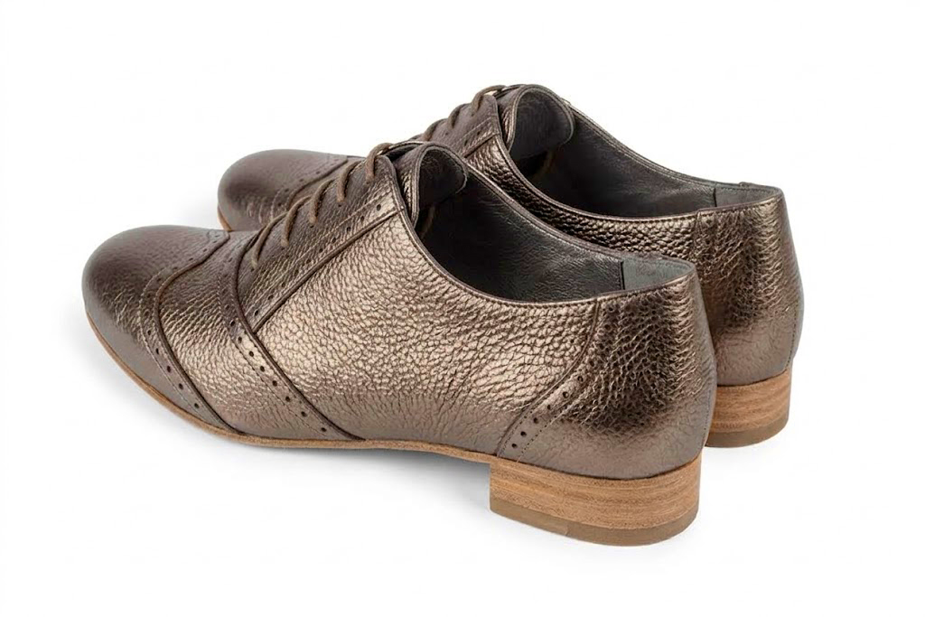 Chaussures à lacets femme habillées en cuir bronze à semelle en cuir et bout rond - Vue arrière