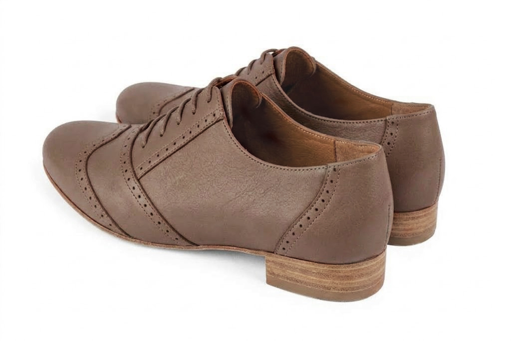 Chaussures à lacets femme habillées en cuir bronze à semelle en cuir et bout rond - Vue arrière