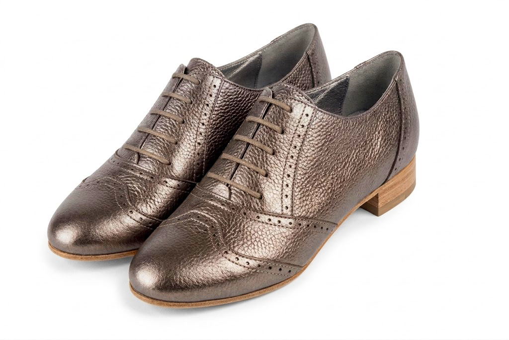 Chaussures à lacets femme habillées en cuir bronze à semelle en cuir et bout rond - Vue avant