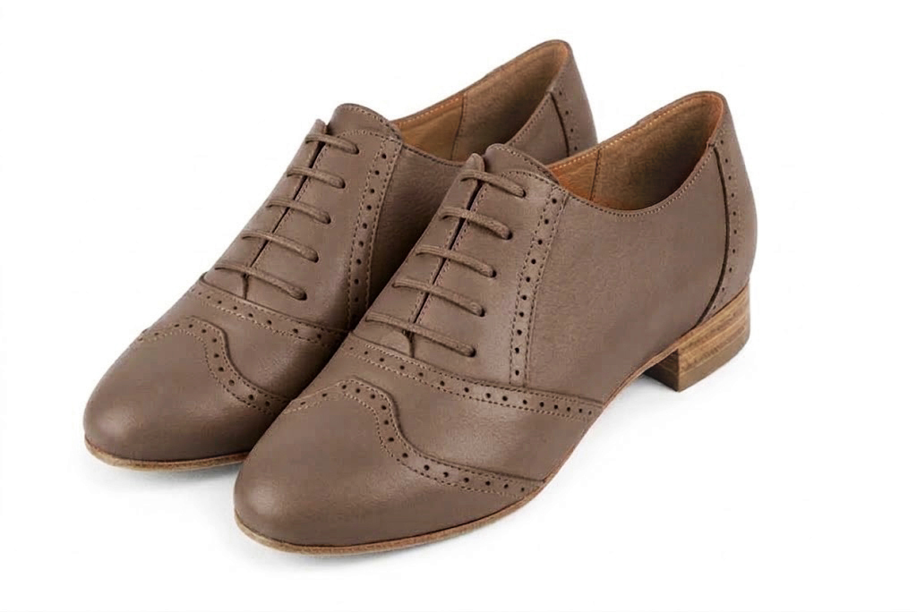 Chaussures à lacets femme habillées en cuir bronze à semelle en cuir et bout rond - Vue avant