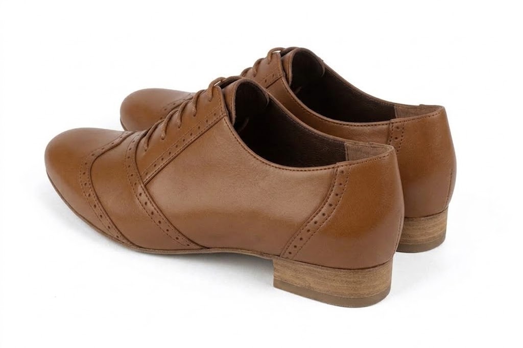 Chaussures à lacets femme habillées en cuir cognac à semelle en cuir et bout rond - Vue arrière