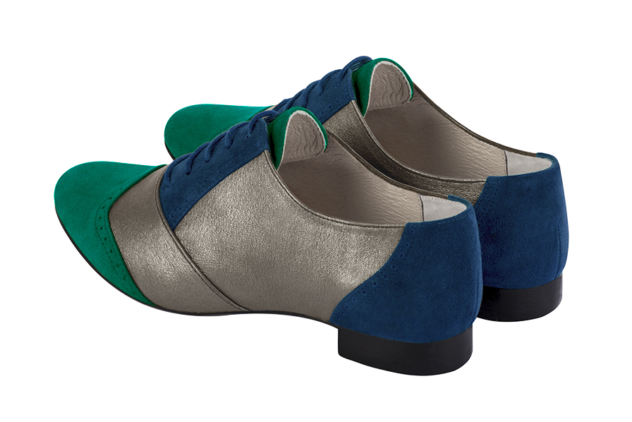 Chaussure femme à lacets : Derby original couleur vert émeraude, marron taupe et bleu marine.. Vue arrière - Florence KOOIJMAN