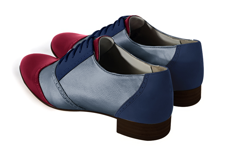 Chaussure femme à lacets : Derby original couleur rouge bordeaux et bleu denim.. Vue arrière - Florence KOOIJMAN