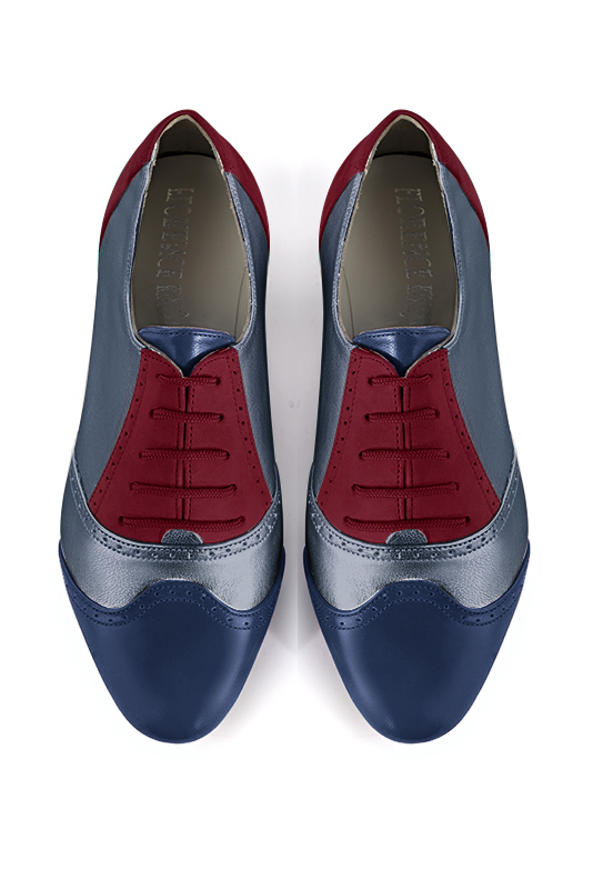 Chaussure femme à lacets : Derby original couleur bleu marine et rouge bordeaux.. Vue du dessus - Florence KOOIJMAN