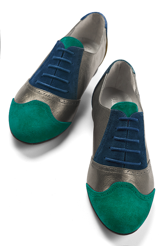 Chaussure femme à lacets : Derby original couleur vert émeraude, marron taupe et bleu marine.. Vue du dessus - Florence KOOIJMAN