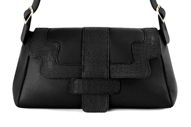 Sac à main  noir satiné haut de gamme. Personnalisation. Vue de profil - Florence KOOIJMAN