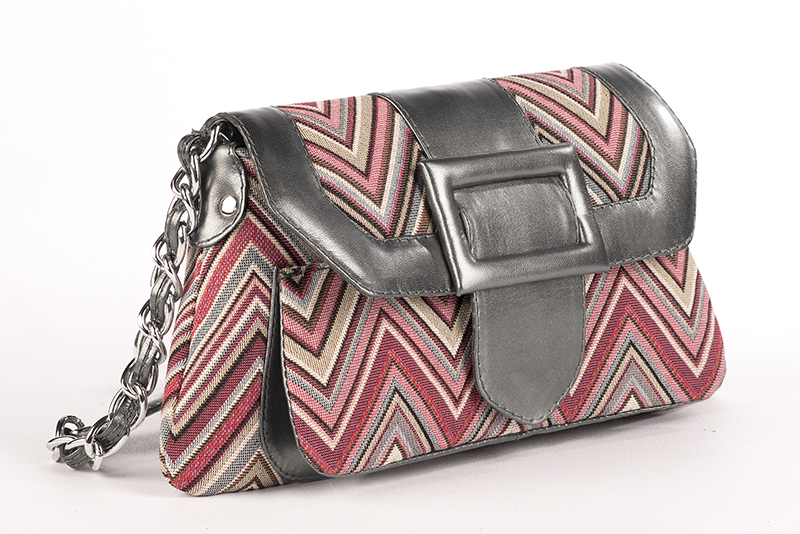 Luxueux sac à main vieil argent et rose fuchsia - Vue avant