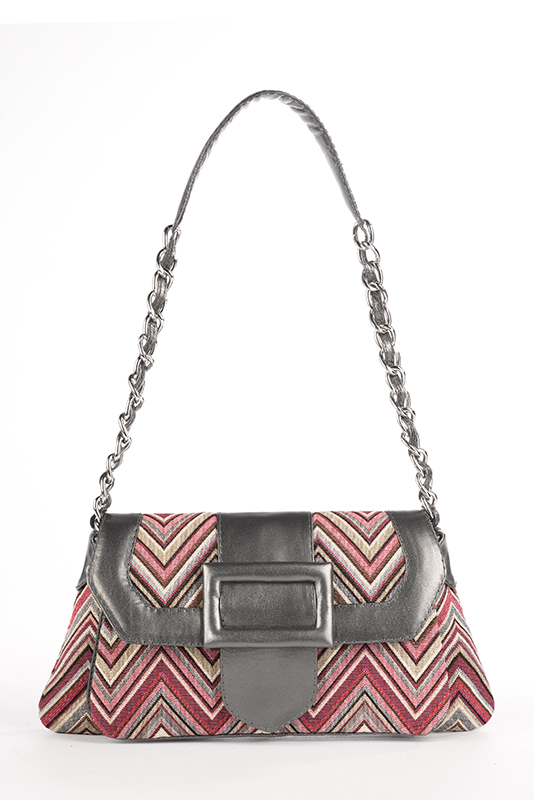 Luxueux sac à main, élégant et raffiné, coloris gris acier et rose fuchsia. Personnalisation : Choix des cuirs et des couleurs. - Florence KOOIJMAN