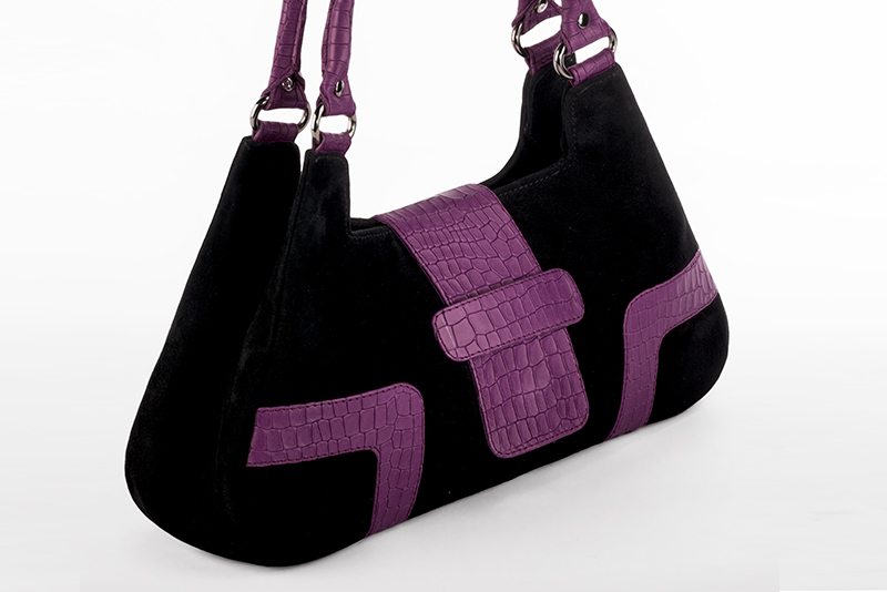 Luxueux sac à main, élégant et raffiné, coloris violet mauve et noir mat. Personnalisation : Choix des cuirs et des couleurs. - Florence KOOIJMAN