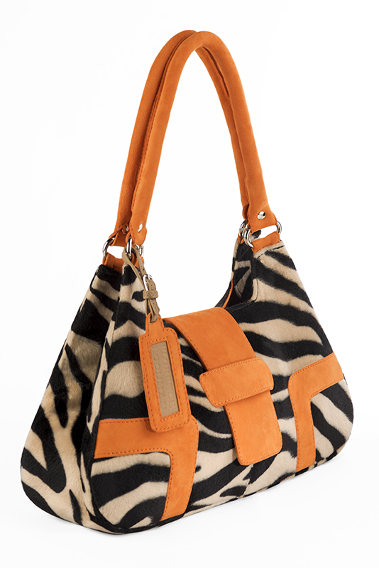 Sac à main noir safari et orange abricot haut de gamme. Personnalisation. Vue du dessus - Florence KOOIJMAN