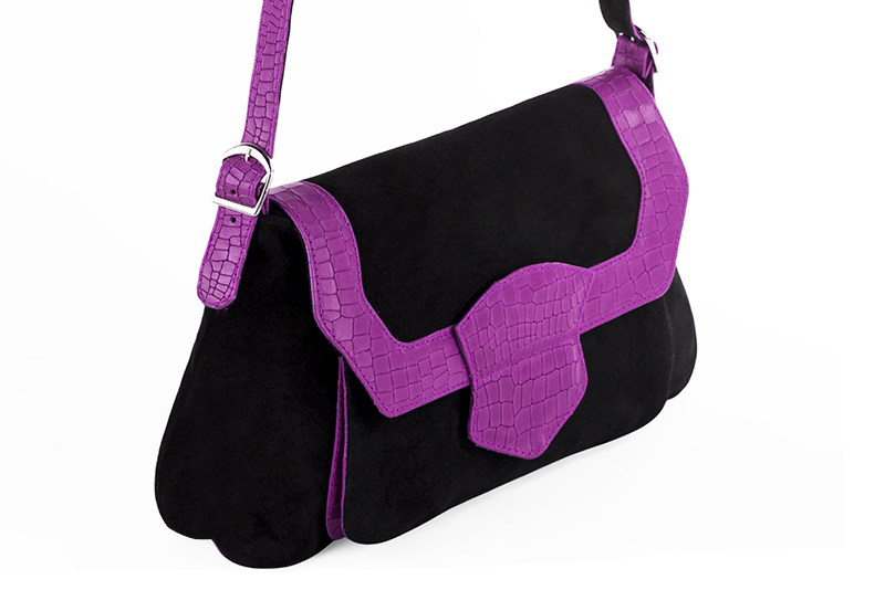 Sac à main  noir mat et violet mauve haut de gamme. Personnalisation Vue avant - Florence KOOIJMAN