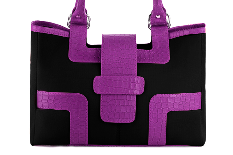 Sac à main  noir mat et violet mauve haut de gamme. Personnalisation. Vue de profil - Florence KOOIJMAN