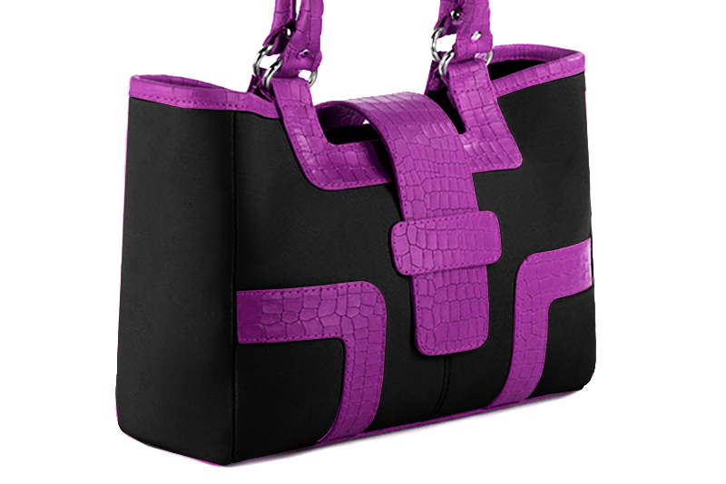 Sac à main  noir mat et violet mauve haut de gamme. Personnalisation Vue avant - Florence KOOIJMAN