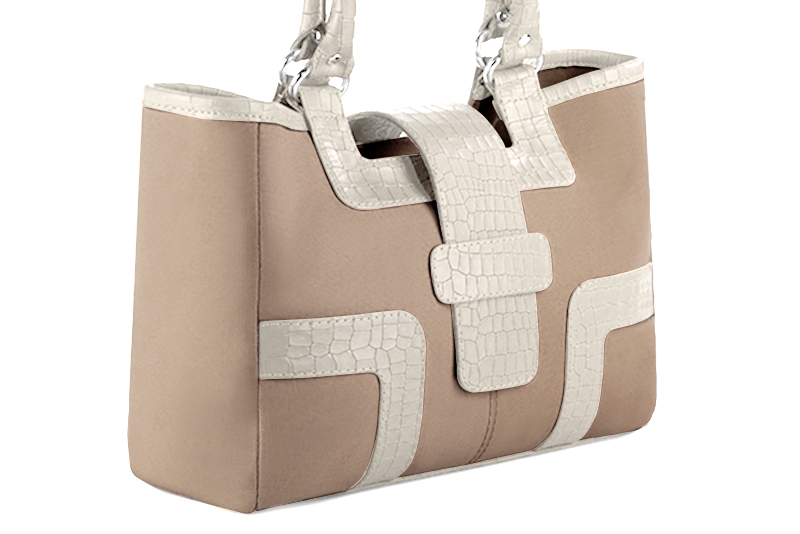 Sac à main  beige sahara et blanc cassé haut de gamme. Personnalisation Vue avant - Florence KOOIJMAN