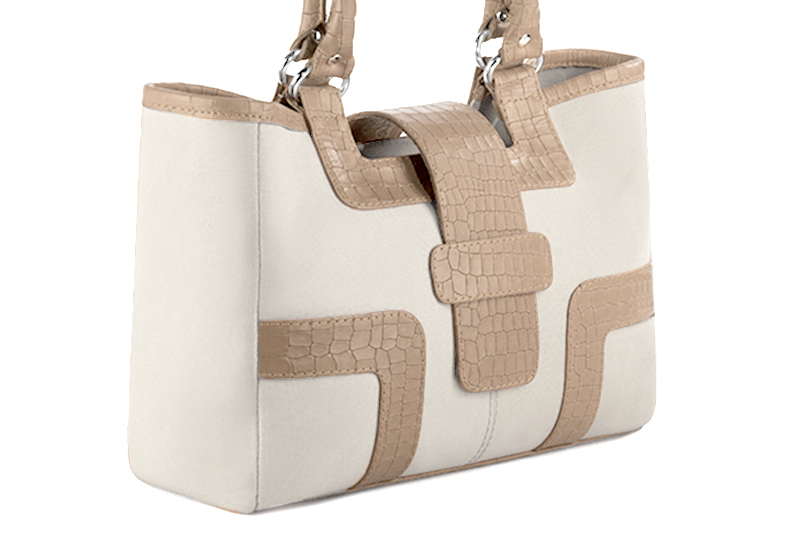 Sac à main  blanc cassé et beige sahara haut de gamme. Personnalisation Vue avant - Florence KOOIJMAN