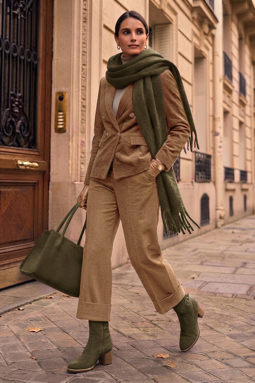 Bottines boucle sur le côté pour femme en cuir vert émeraude avec bout rond et talon bottier de 6 cm - Vue porté