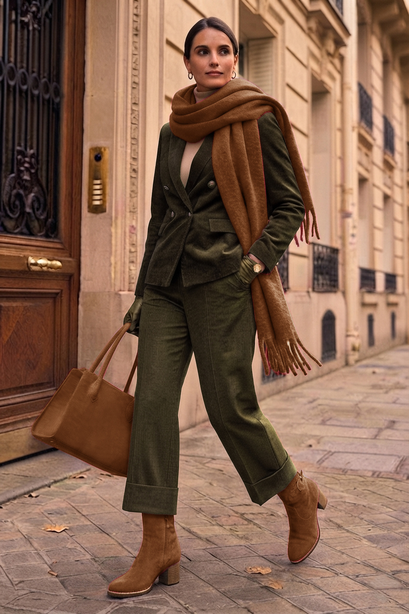 Bottines boucle sur le côté pour femme en cuir cognac avec bout rond et talon bottier de 6 cm - Vue porté