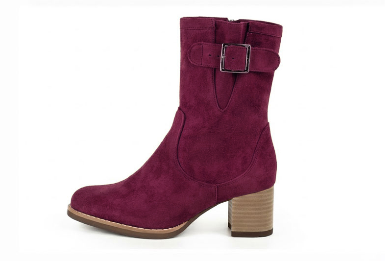Bottines boucle sur le côté pour femme en cuir mauve avec bout rond et talon bottier de 6 cm - Vue de profil