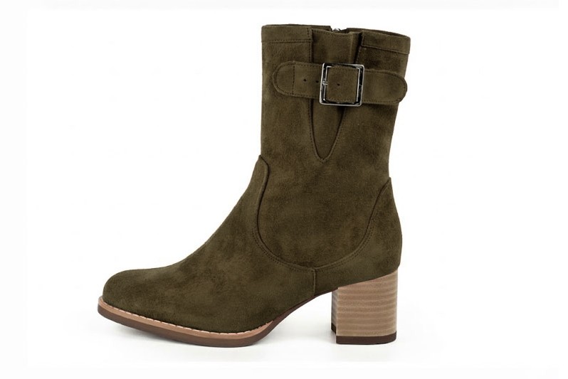 Bottines boucle sur le côté pour femme en cuir vert émeraude avec bout rond et talon bottier de 6 cm - Vue de profil