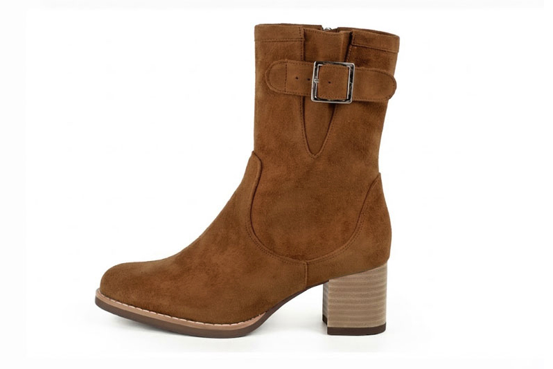 Bottines boucle sur le côté pour femme en cuir cognac avec bout rond et talon bottier de 6 cm - Vue de profil