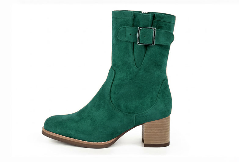 Bottines boucle sur le côté pour femme en cuir vert émeraude avec bout rond et talon bottier de 6 cm - Vue de profil