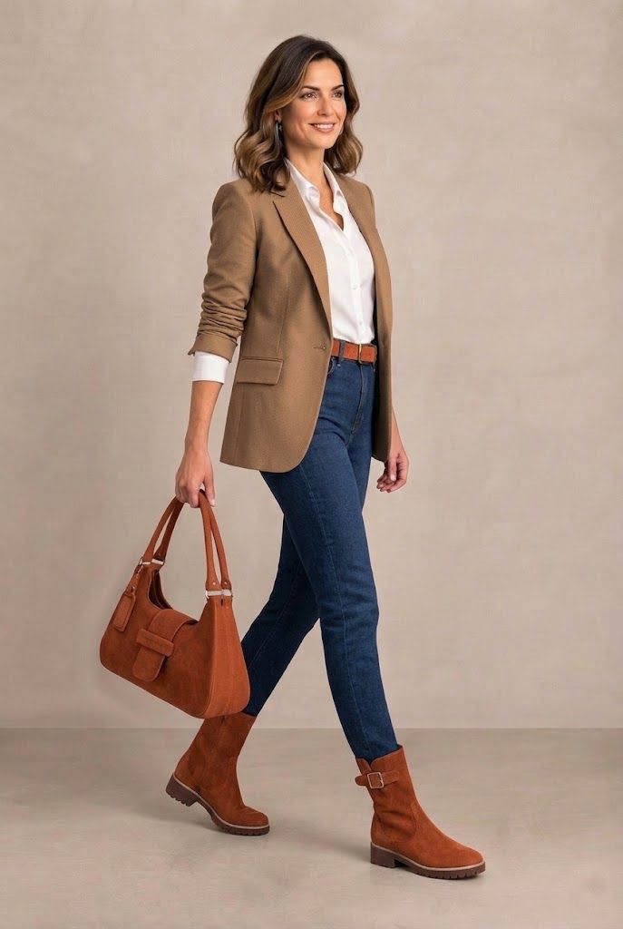 Bottines boucle sur le côté pour femme en cuir terracotta avec bout rond et semelle crantée en gomme - Vue du dessus