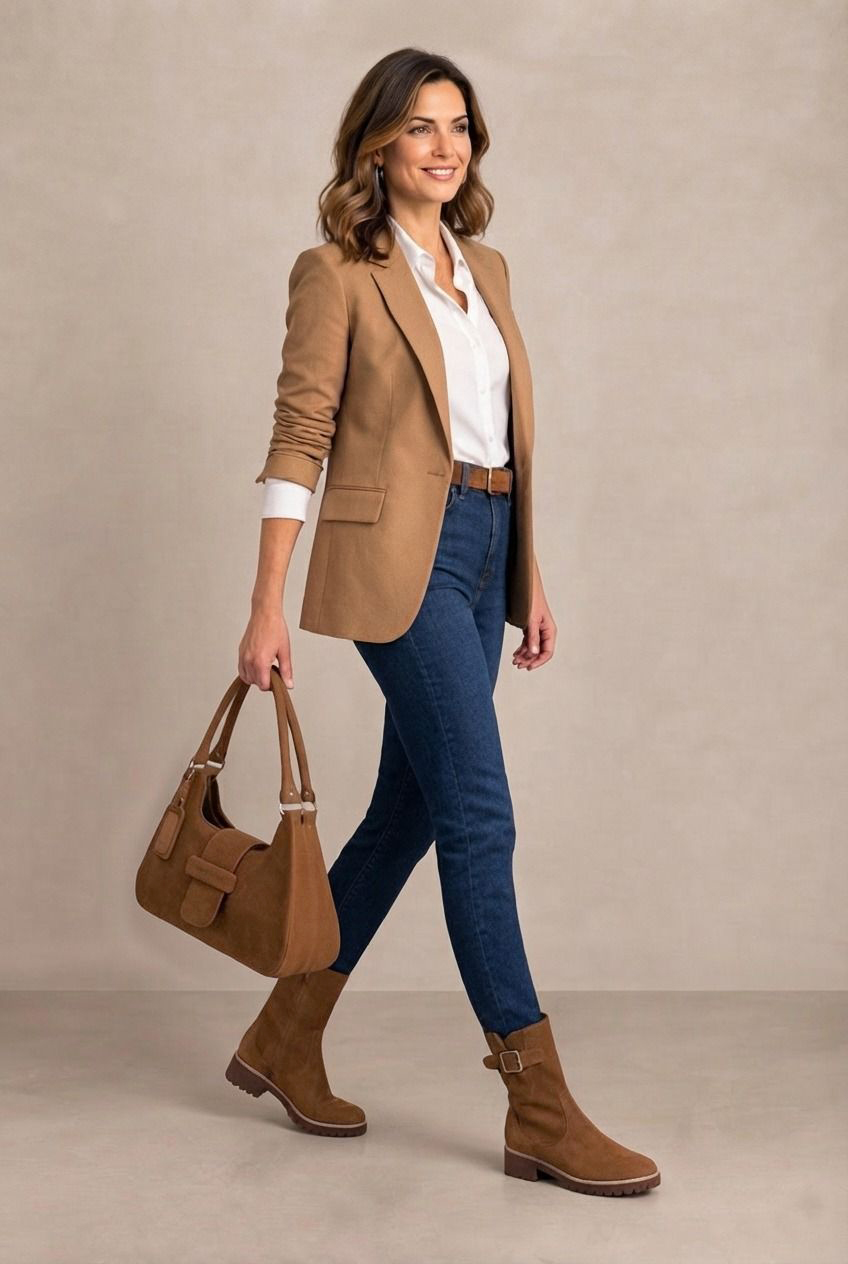 Bottines boucle sur le côté pour femme en cuir cognac avec bout rond et semelle crantée en gomme - Vue du dessus